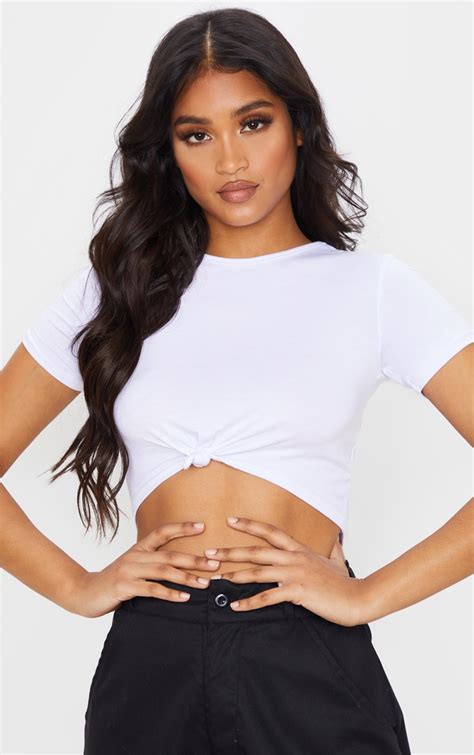 White Cropped jersey T